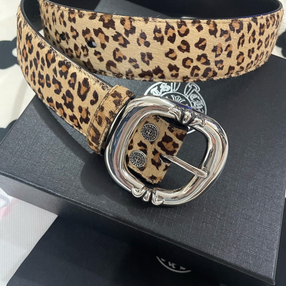 Chrome Hearts Leopard Print Leather Belt with Silver Buckle - Picture 10 of 11